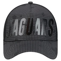 Men's New Era Black Jacksonville Jaguars  Midnight Ink Tonal Text A-Frame Trucker 9FORTY Adjustable Hat