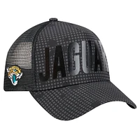 Men's New Era Black Jacksonville Jaguars  Midnight Ink Tonal Text A-Frame Trucker 9FORTY Adjustable Hat