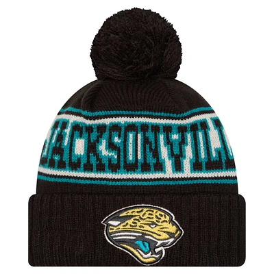 Bonnet en tricot à revers rétro Jacksonville Jaguars New Era noir pour homme avec pompon