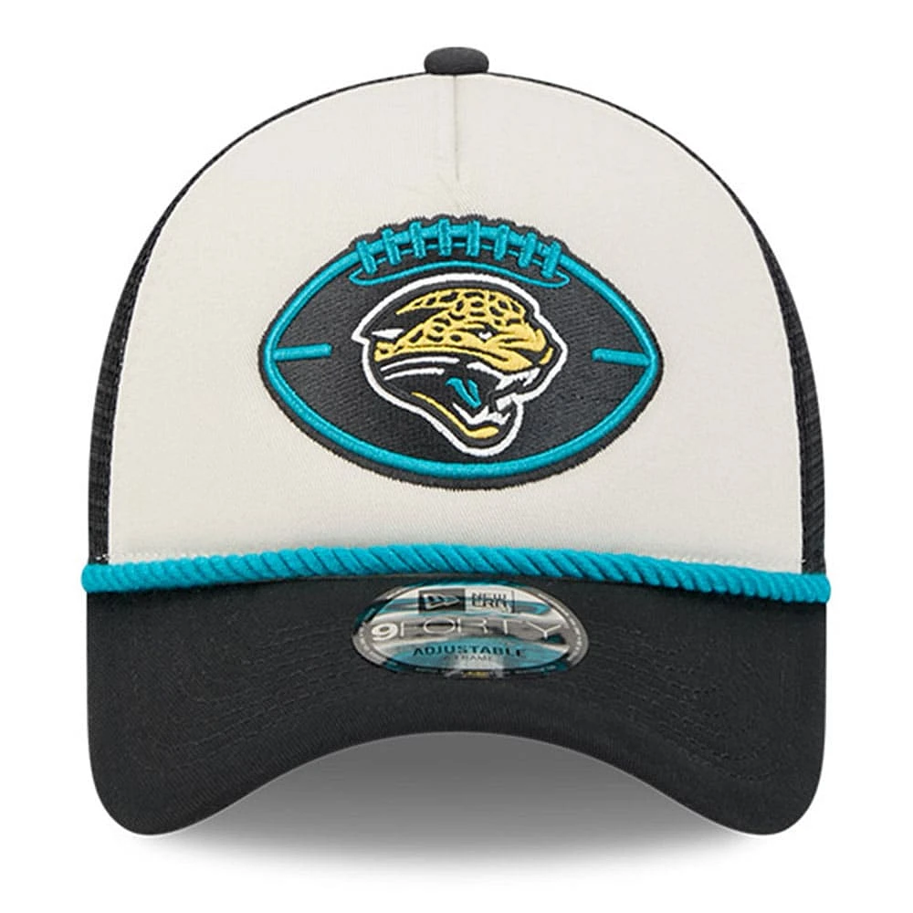 Men's New Era Stone/Black Jacksonville Jaguars 2024 Sideline Historic 9FORTY A-Frame Trucker Adjustable Hat