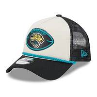 Casquette ajustable de camionneur A-Frame Jacksonville Jaguars 2024 Sideline Historic 9FORTY Stone/Black New Era pour hommes