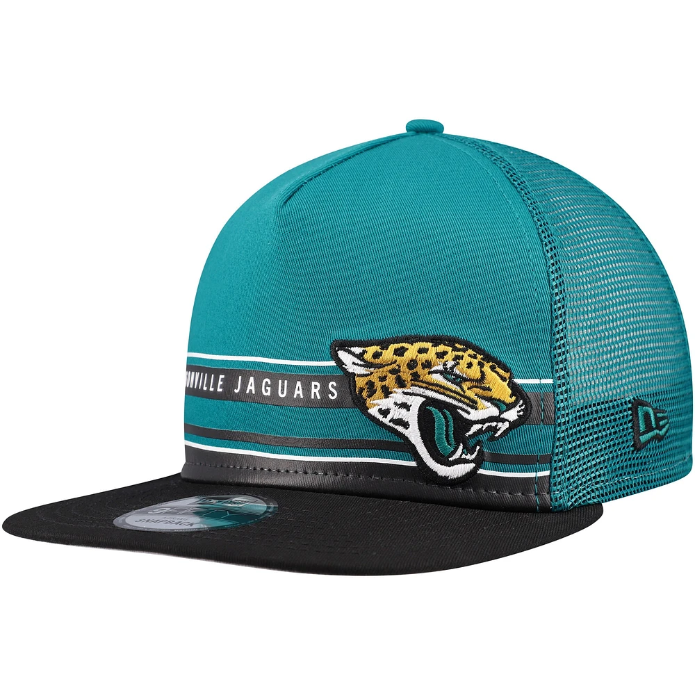 Casquette Snapback 9FIFTY Snapback Jacksonville Jaguars Half Stripe Trucker New Era pour hommes, bleu sarcelle/noir