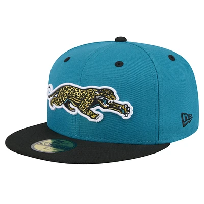 Casquette ajustée bicolore 59FIFTY New Era pour hommes des Jacksonville Jaguars Throwback Crawl Flipside, bleu sarcelle