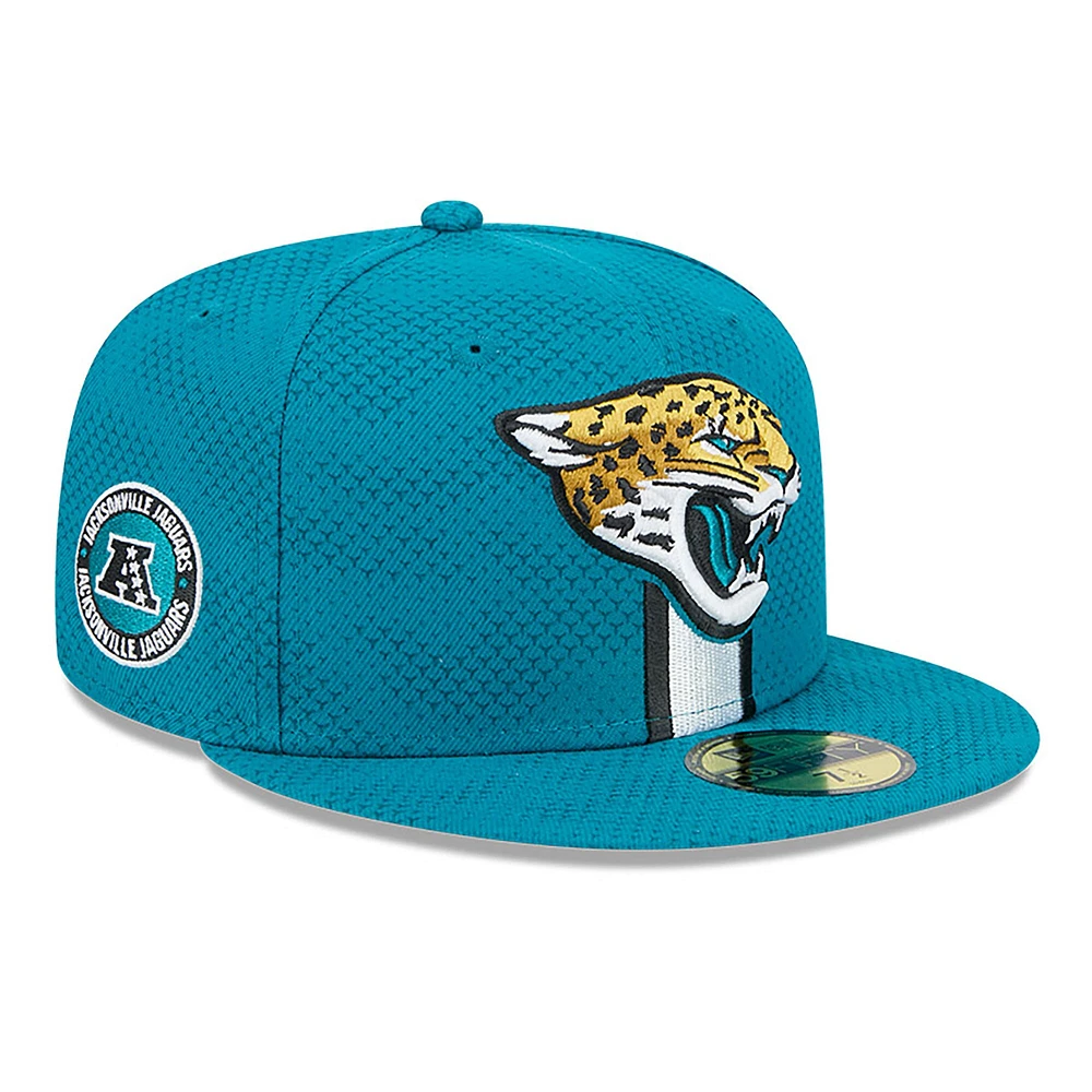 Casquette ajustée 59FIFTY New Era pour hommes des Jacksonville Jaguars 2024 Sideline, bleu sarcelle