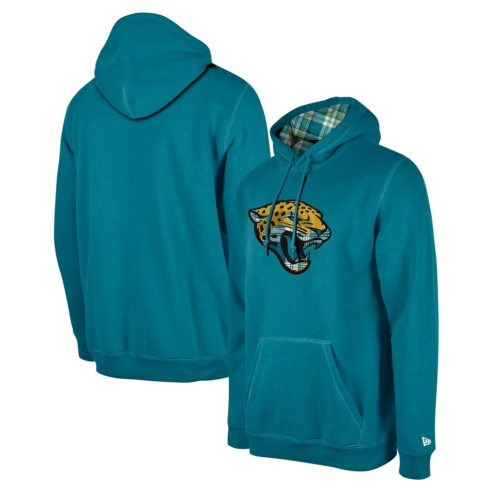 Men's New Era Teal Jacksonville Jaguars 3rd Down Plaid Pullover Hoodie