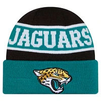 Bonnet en tricot à revers inversé Jacksonville Jaguars bleu sarcelle New Era pour homme