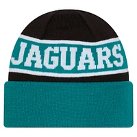 Bonnet en tricot à revers inversé Jacksonville Jaguars bleu sarcelle New Era pour homme