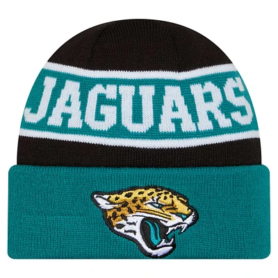 Bonnet en tricot à revers inversé Jacksonville Jaguars bleu sarcelle New Era pour homme