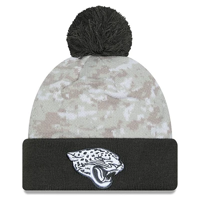 Bonnet en tricot à revers avec pompon Jacksonville Jaguars 2024 Salute To Service Digital Camo blanc/graphite New Era pour homme