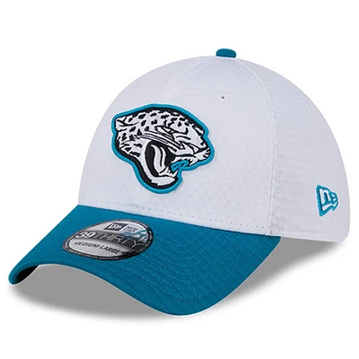 Casquette flexible 39THIRTY New Era pour hommes, blanc/bleu sarcelle, Jacksonville Jaguars 2024 NFL Training Camp