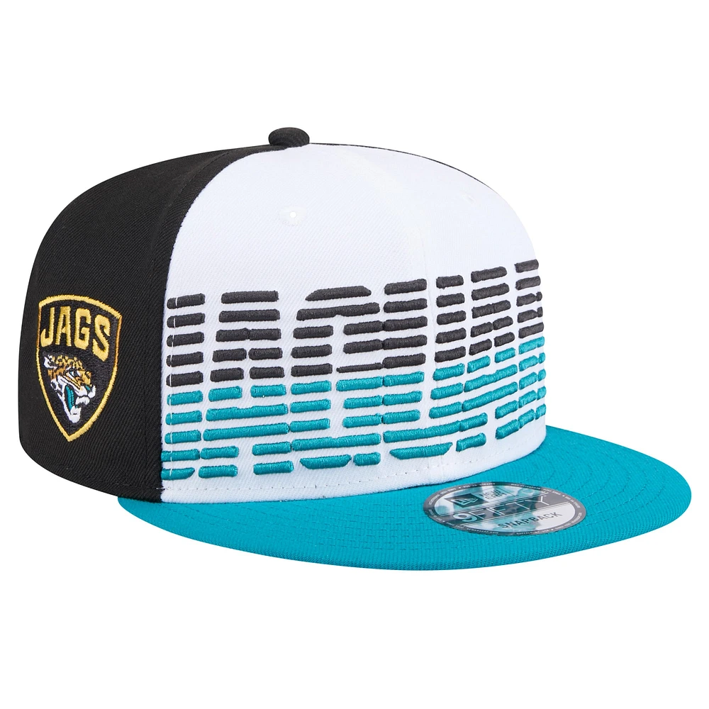 Casquette Snapback Jacksonville Jaguars Throwback Space 9FIFTY New Era pour hommes, blanc/bleu sarcelle