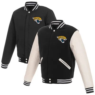 Jacksonville Jaguars NFL Pro Line by Fanatics Branded Reversible Fleece Full-Snap Jacket with Faux Leather Sleeves - Black/White
