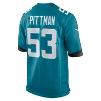 Maillot de match Nike Anthony Pittman Teal Jacksonville Jaguars pour homme