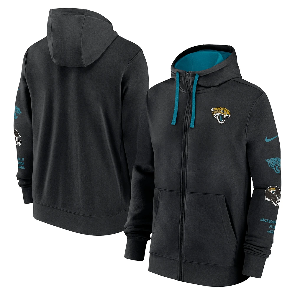 Veste à capuche entièrement zippée Nike Jacksonville Jaguars Club pour homme, noire