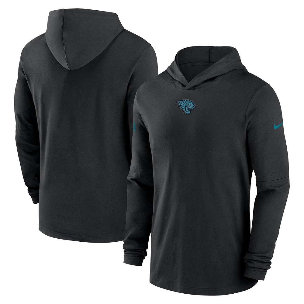 T-shirt à capuche manches longues Nike Jacksonville Jaguars Sideline Performance pour homme, noir