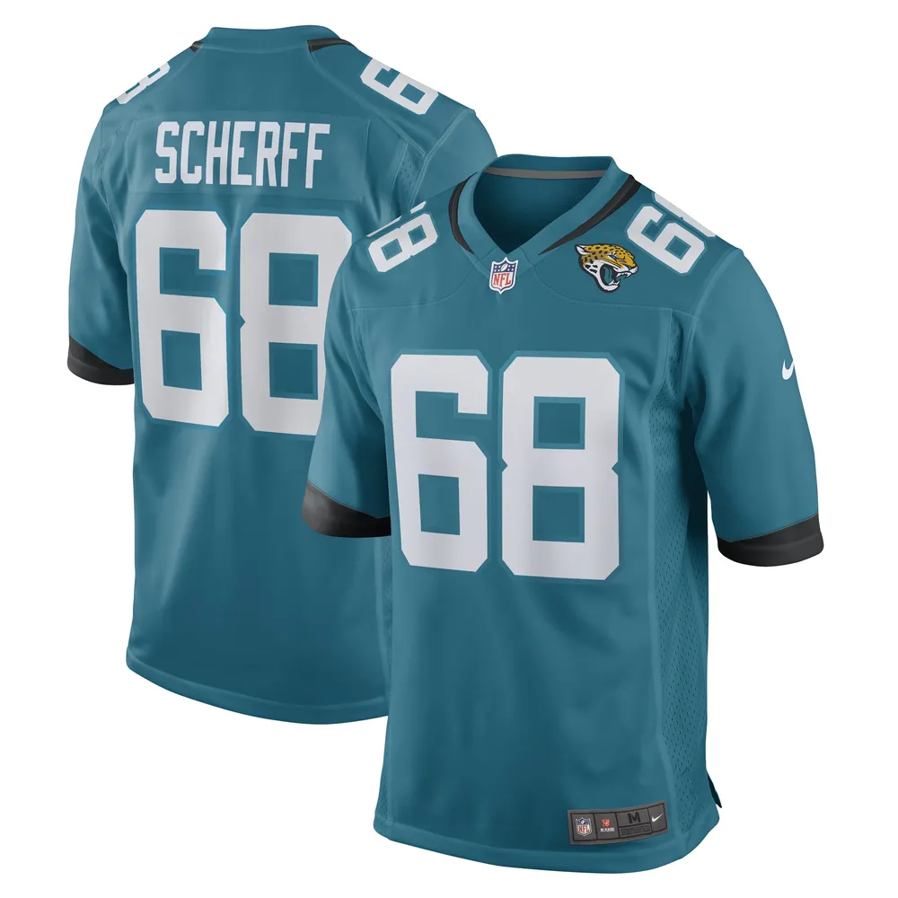 Maillot Nike Brandon Scherff pour homme, bleu sarcelle, joueur de jeu des Jacksonville Jaguars