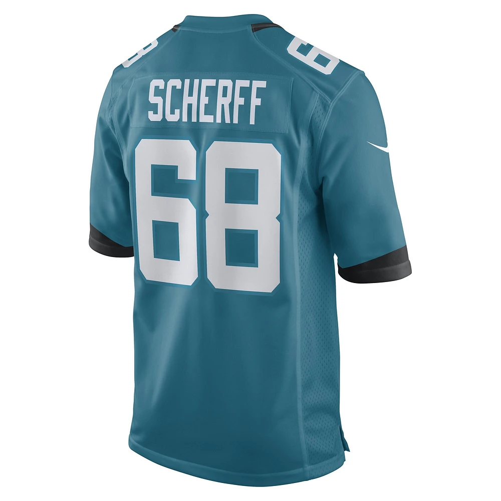 Maillot Nike Brandon Scherff pour homme, bleu sarcelle, joueur de jeu des Jacksonville Jaguars