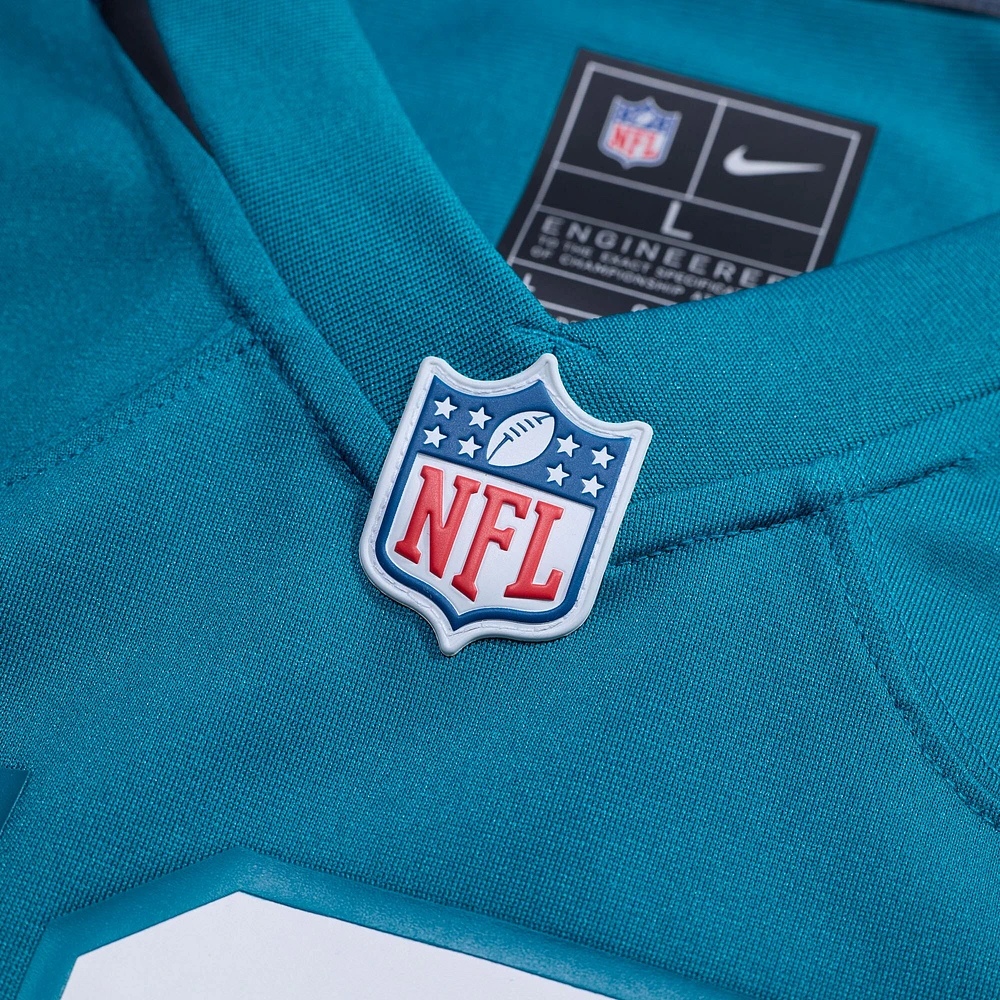 Maillot Nike Brandon Scherff pour homme, bleu sarcelle, joueur de jeu des Jacksonville Jaguars