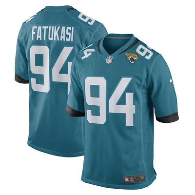 Maillot de joueur jeu Nike Folorunso Fatukasi pour hommes, sarcelle, Jacksonville Jaguars