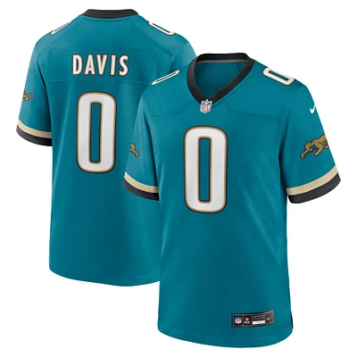 Maillot de jeu Nike Gabe Davis pour hommes, bleu sarcelle, Jacksonville Jaguars Prowler Throwback Player Game