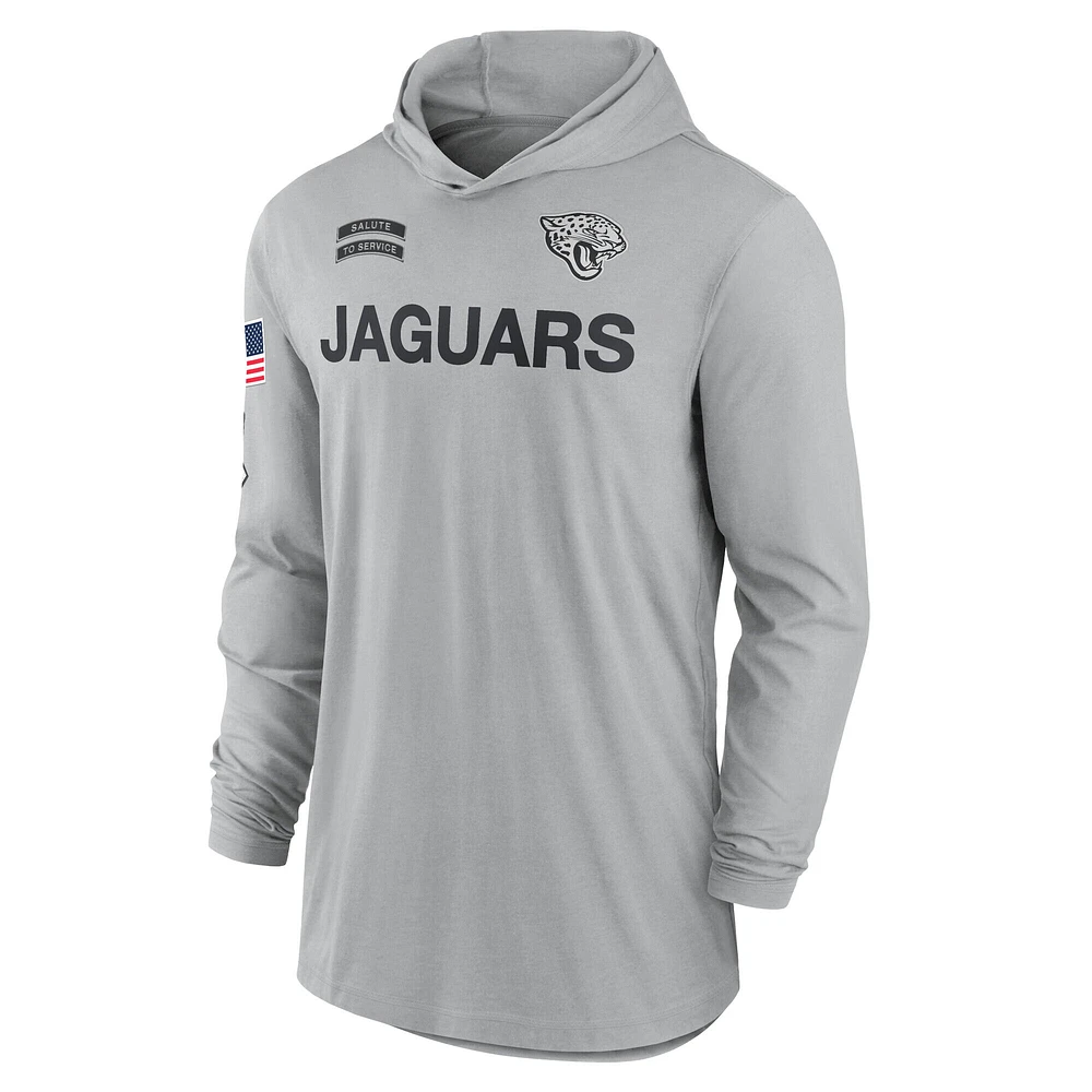 T-shirt à capuche léger manches longues et Nike Silver Jacksonville Jaguars 2024 Salute to Service Dri-Fit pour homme