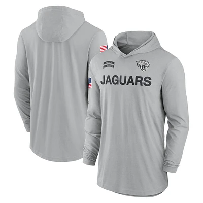 T-shirt à capuche léger manches longues et Nike Silver Jacksonville Jaguars 2024 Salute to Service Dri-Fit pour homme