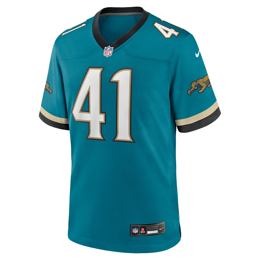 Maillot de jeu Nike Josh Hines-Allen pour hommes, bleu sarcelle, Jacksonville Jaguars Prowler Throwback Player Game