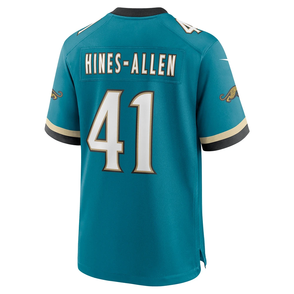 Maillot de jeu Nike Josh Hines-Allen pour hommes, bleu sarcelle, Jacksonville Jaguars Prowler Throwback Player Game