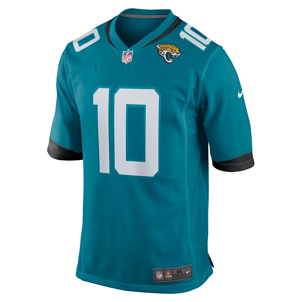 Maillot de match l'équipe Nike Mac Jones des Jacksonville Jaguars pour hommes, bleu sarcelle