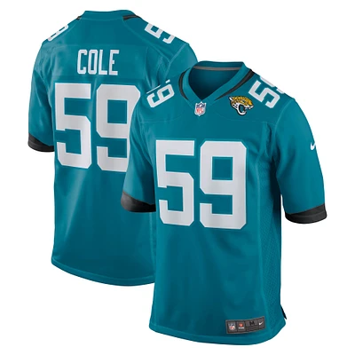 Maillot de jeu d'équipe Nike Myles Cole Teal Jacksonville Jaguars pour homme