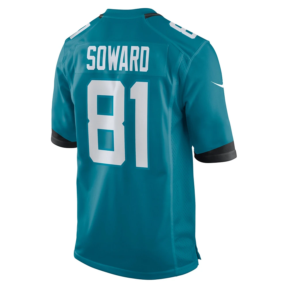 Maillot de match d'équipe joueur retraité Nike R. Jay Soward des Jacksonville Jaguars pour homme, bleu sarcelle