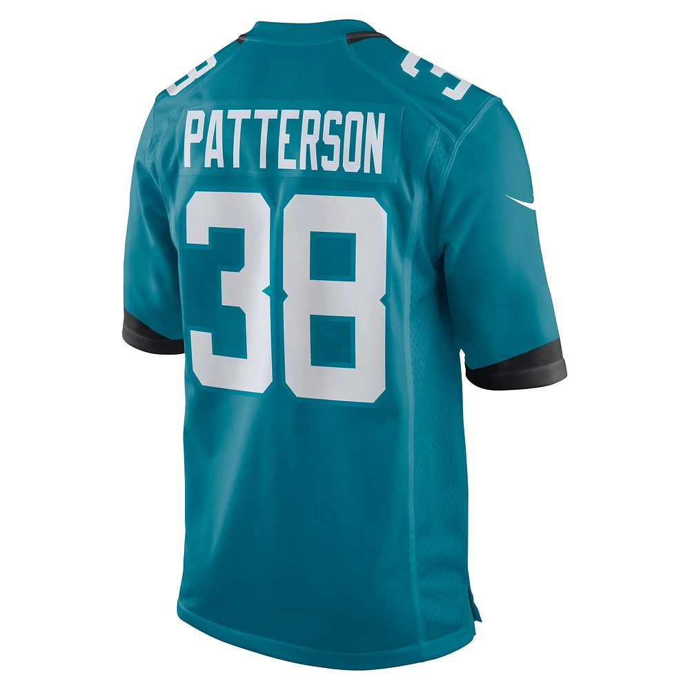 Maillot Nike Riley Patterson pour homme, bleu sarcelle, Jacksonville Jaguars Team Game