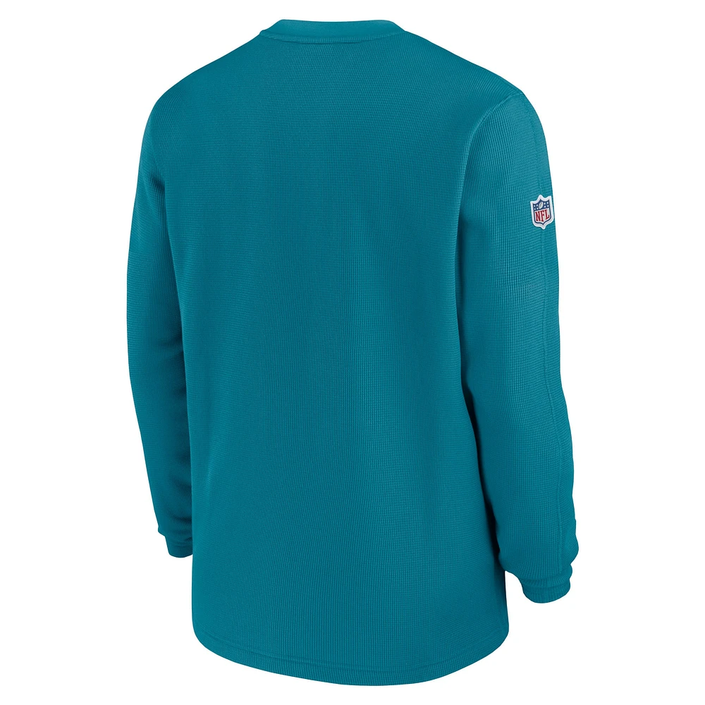 Men's Nike  Teal Jacksonville Jaguars 2023 Sideline Throwback Heavy Brushed Waffle Long Sleeve Top