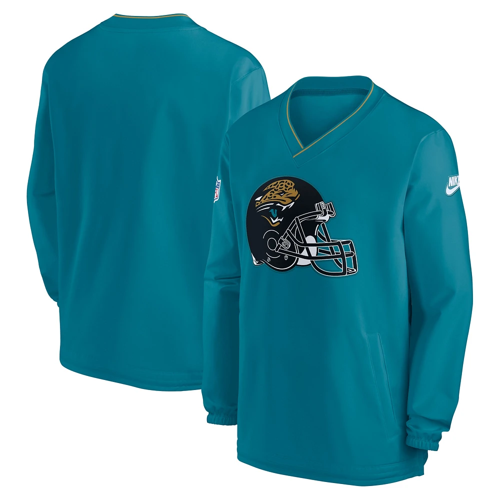 Men's Nike Teal Jacksonville Jaguars 2024 Sideline Throwback Logo Long-Sleeve V-Neck Windshirt