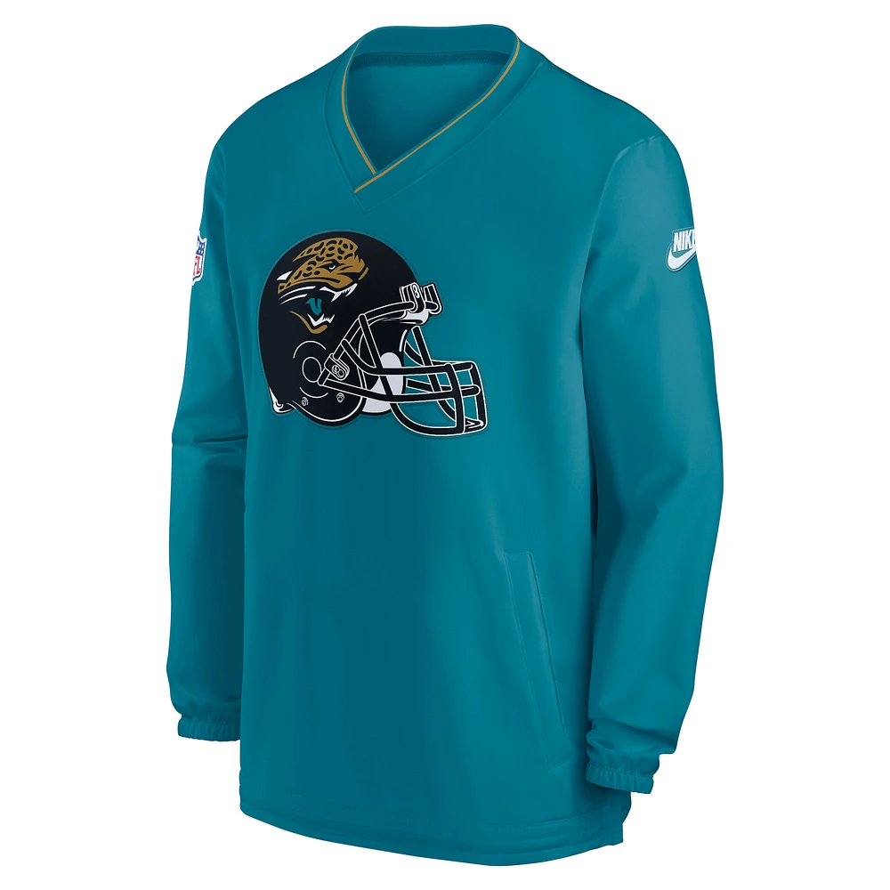 Men's Nike Teal Jacksonville Jaguars 2024 Sideline Throwback Logo Long-Sleeve V-Neck Windshirt