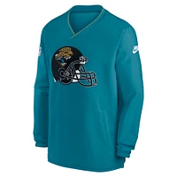 Men's Nike Teal Jacksonville Jaguars 2024 Sideline Throwback Logo Long-Sleeve V-Neck Windshirt