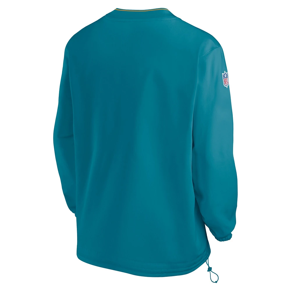 Men's Nike Teal Jacksonville Jaguars 2024 Sideline Throwback Logo Long-Sleeve V-Neck Windshirt