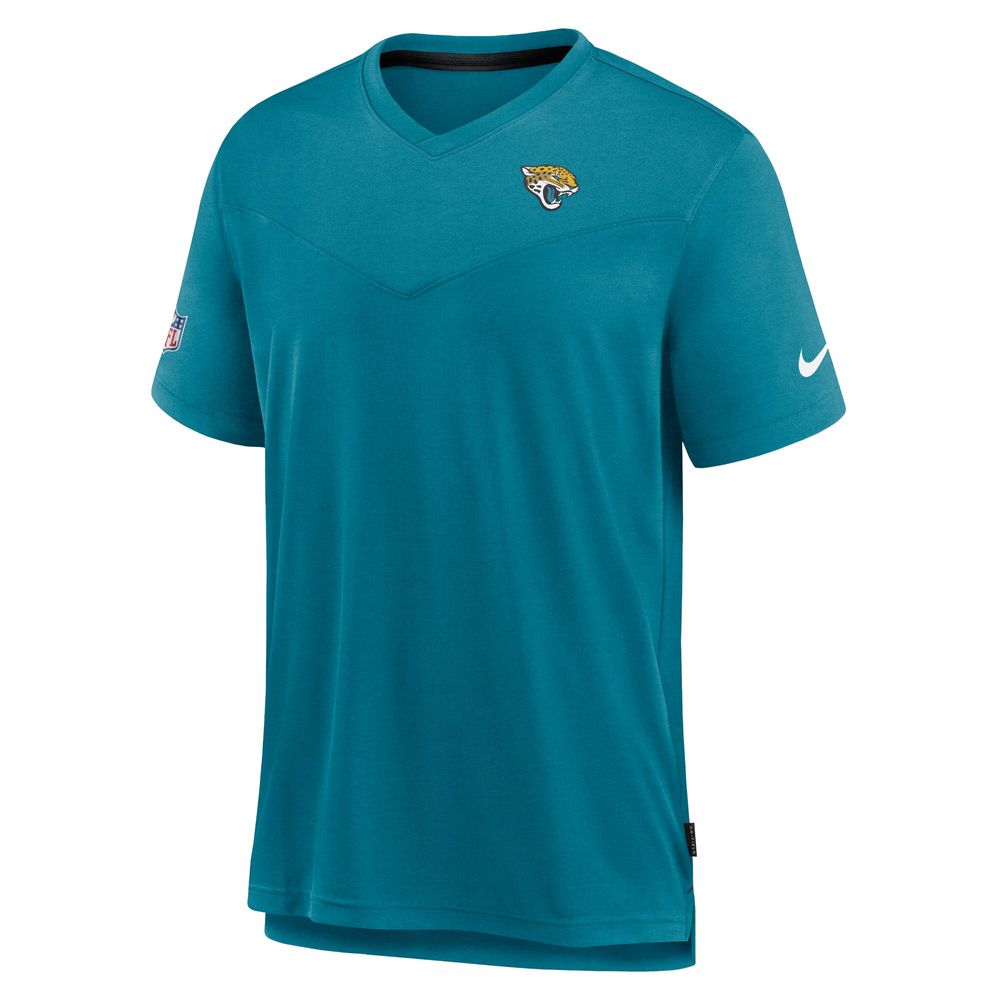 Men's Nike Teal Jacksonville Jaguars Sideline Coach Chevron Lock Up Logo V-Neck Performance T-Shirt