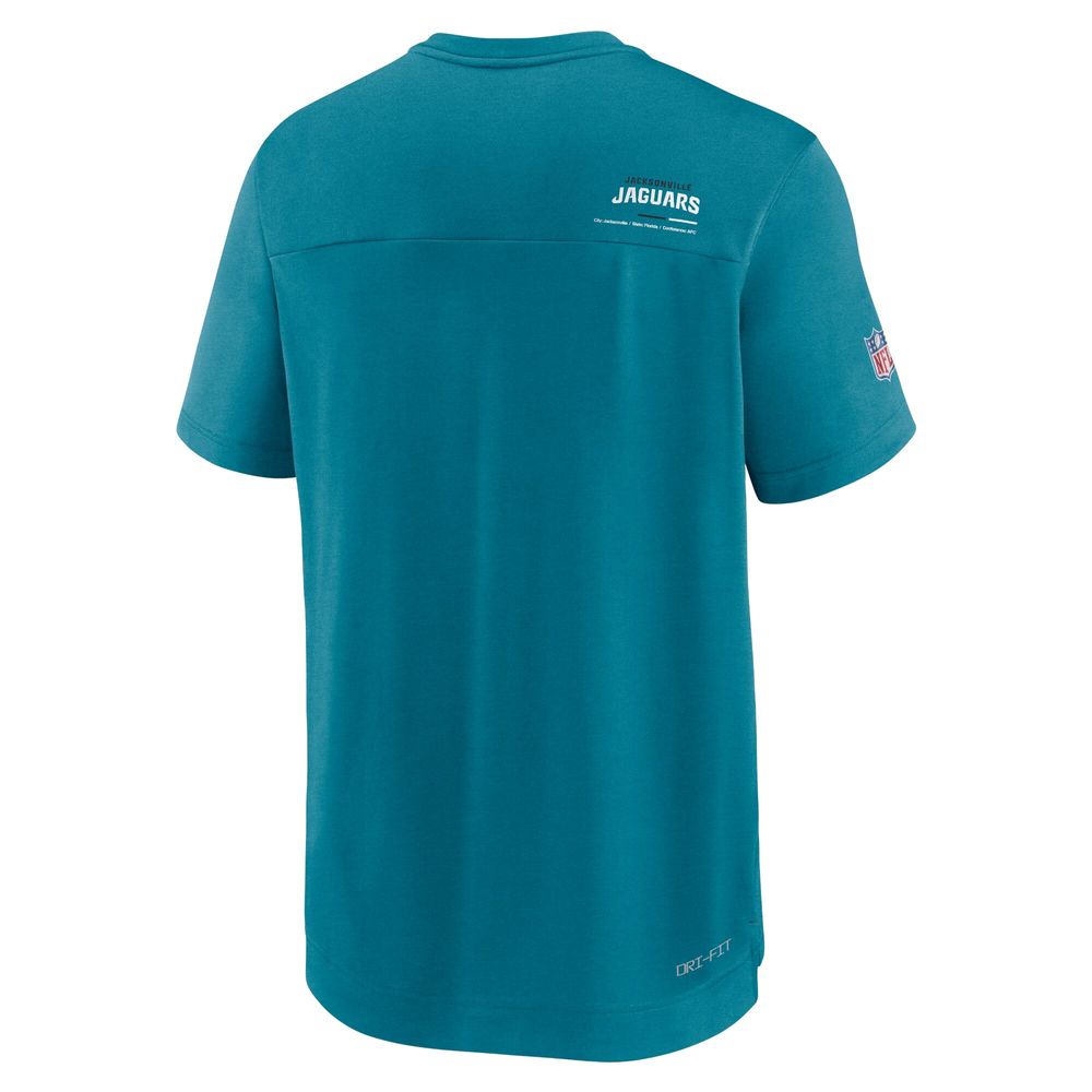 Men's Nike Teal Jacksonville Jaguars Sideline Coach Chevron Lock Up Logo V-Neck Performance T-Shirt