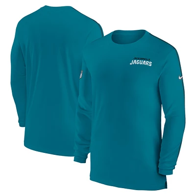 T-shirt à manches longues Nike pour hommes, bleu sarcelle, Jacksonville Jaguars Sideline Coach UV Performance