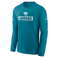 T-shirt à manches longues Nike pour hommes, sarcelle, Jacksonville Jaguars Sideline Performance