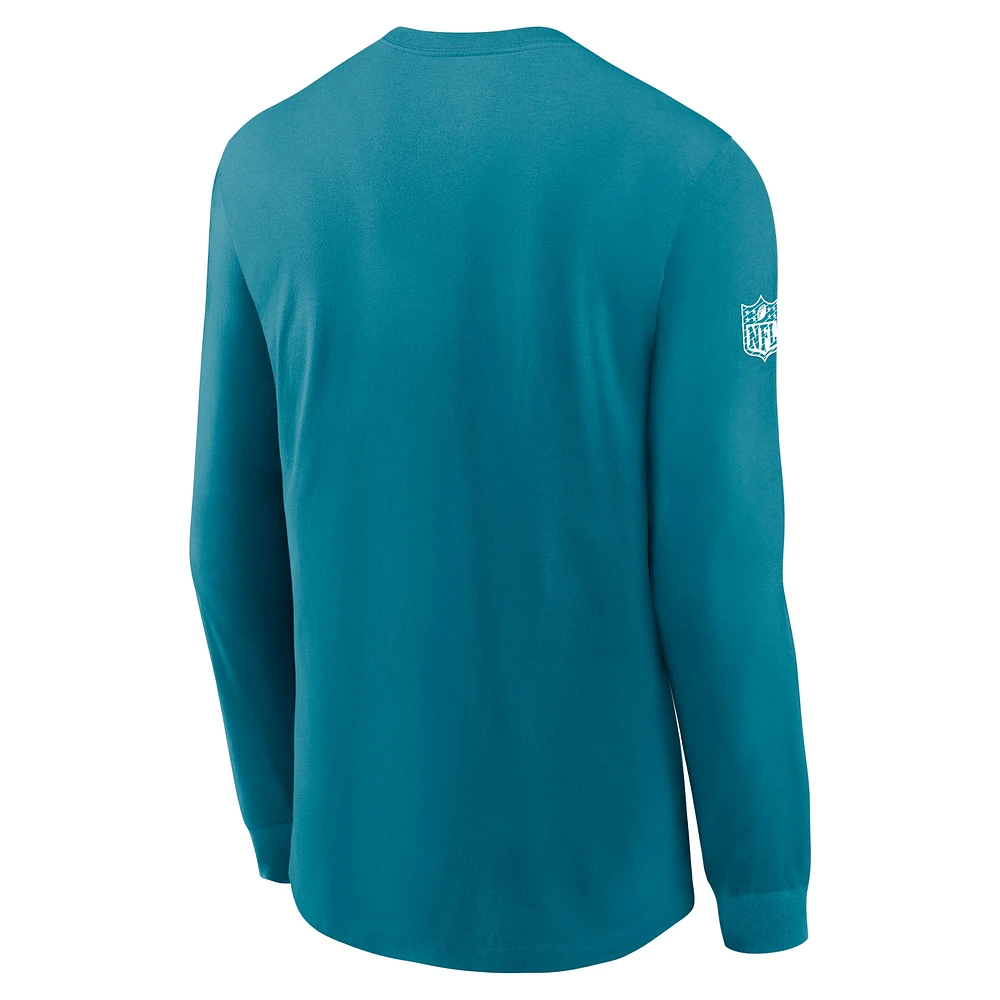 T-shirt à manches longues Nike pour hommes, sarcelle, Jacksonville Jaguars Sideline Performance