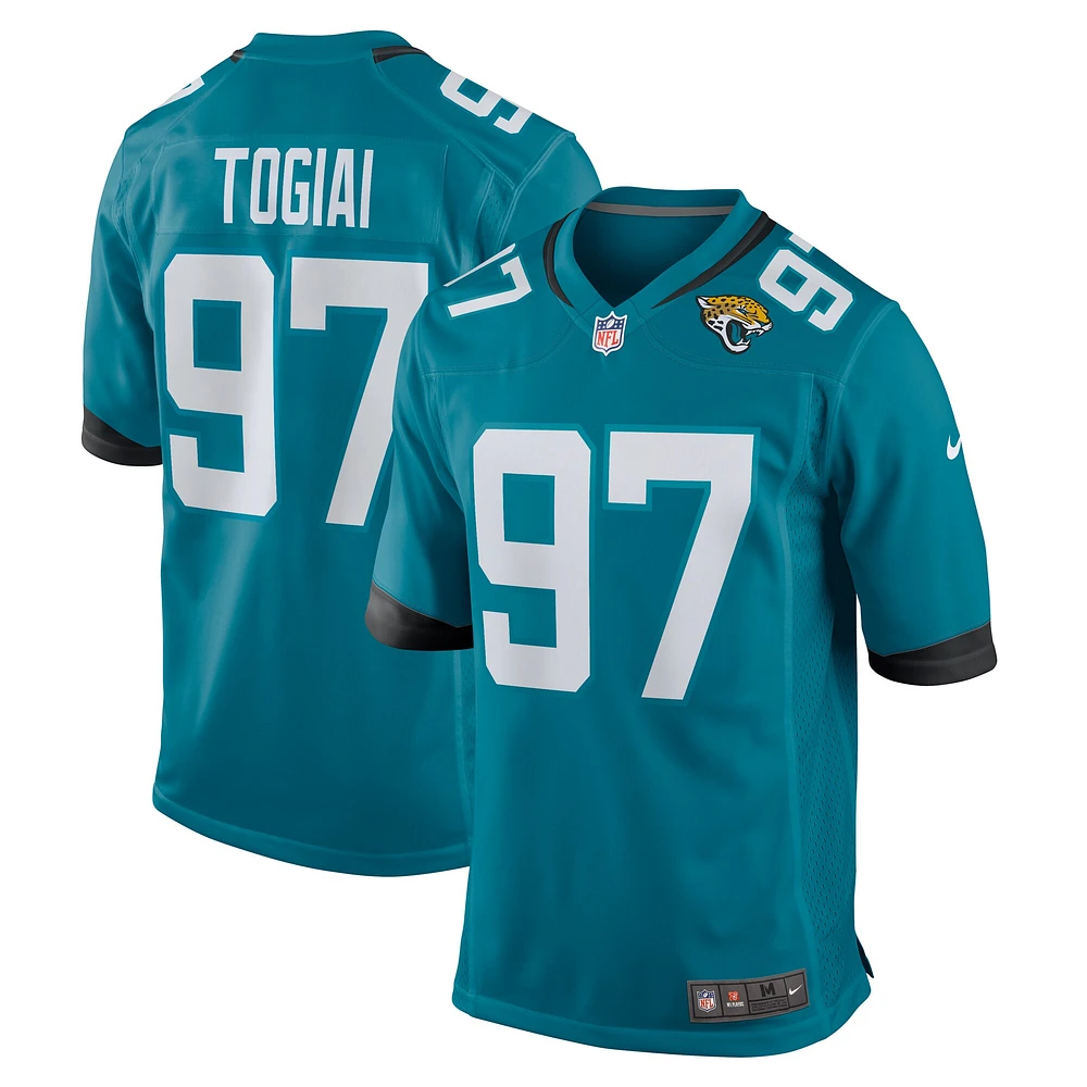 Maillot Nike Tommy Togiai pour homme, bleu sarcelle, Jacksonville Jaguars Team Game