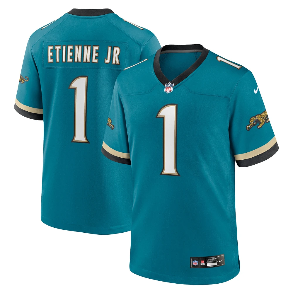 maillot Nike Travis Etienne Jr pour hommes, sarcelle, Jacksonville Jaguars Prowler Throwback Game,