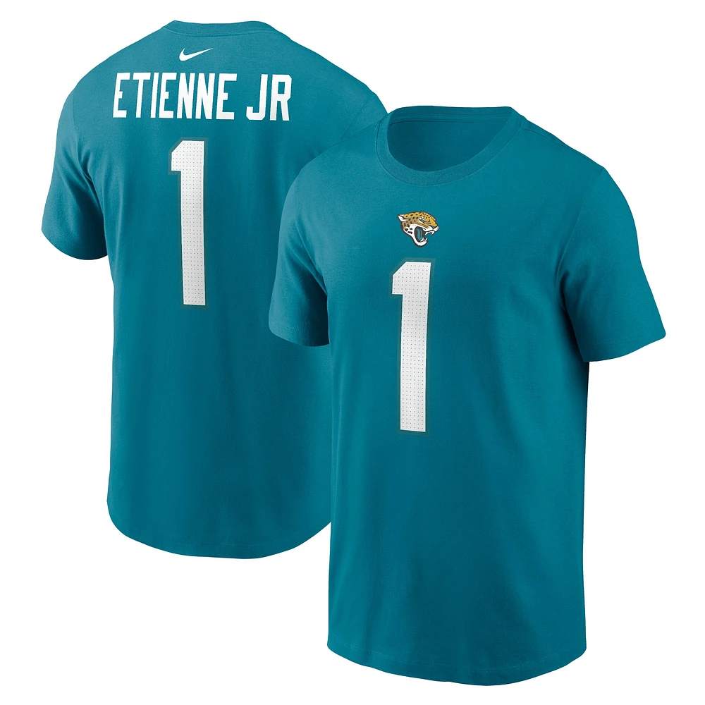 T-shirt avec nom et numéro de joueur Nike Travis Etienne Teal Jacksonville Jaguars pour homme