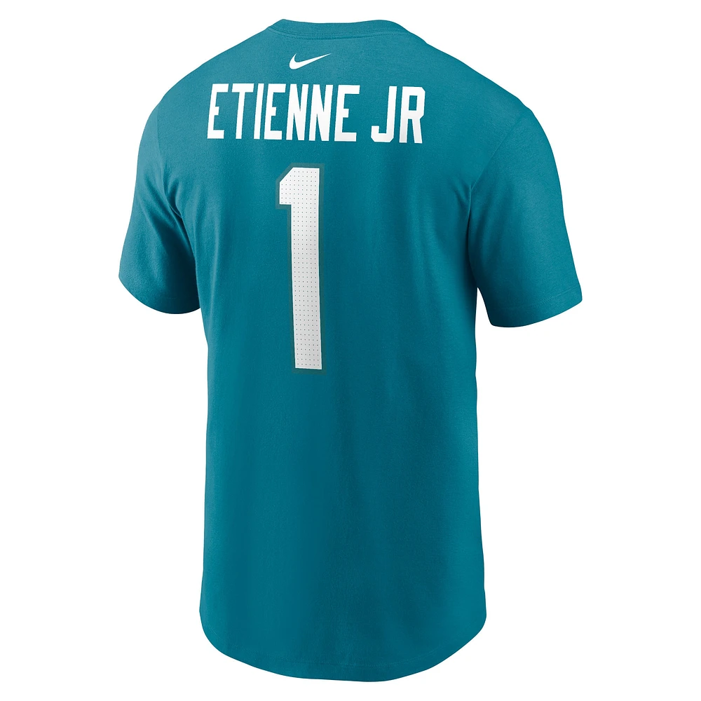 T-shirt avec nom et numéro de joueur Nike Travis Etienne Teal Jacksonville Jaguars pour homme