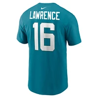 T-shirt avec nom et numéro de joueur des Jacksonville Jaguars Nike Trevor Lawrence pour homme, bleu sarcelle