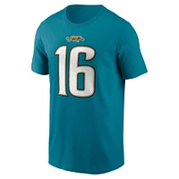 T-shirt avec nom et numéro Nike Trevor Lawrence pour hommes, bleu sarcelle, Jacksonville Jaguars