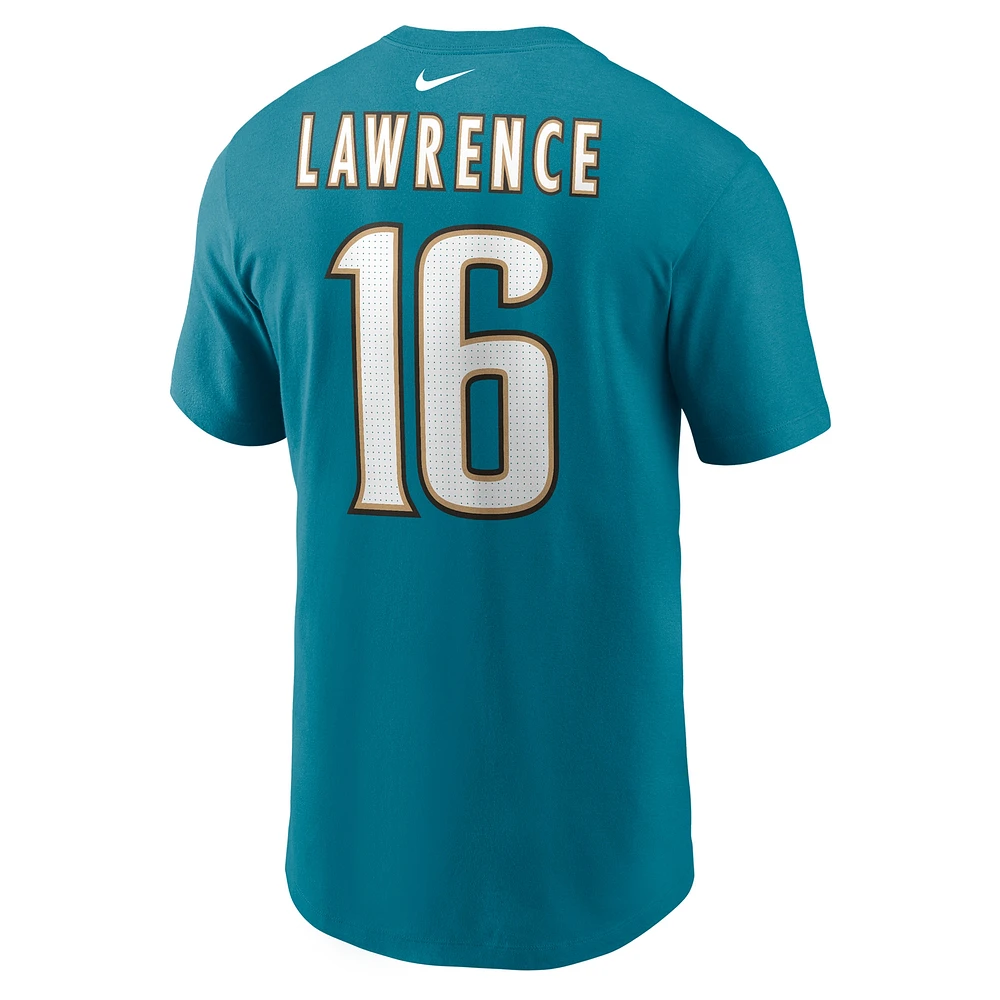 T-shirt avec nom et numéro Nike Trevor Lawrence pour hommes, bleu sarcelle, Jacksonville Jaguars