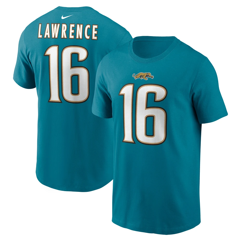 T-shirt avec nom et numéro Nike Trevor Lawrence pour hommes, bleu sarcelle, Jacksonville Jaguars